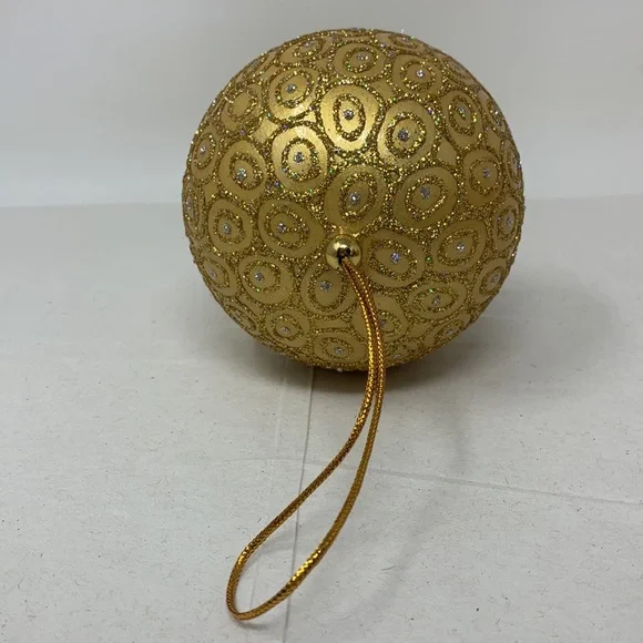 Large round gold glitter Christmas tree ornament decoration vintage decor - Picture 7 of 17